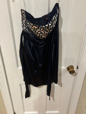 Trixxi Black Satin Mini Skirt with Gold & Silver Sequin Trim